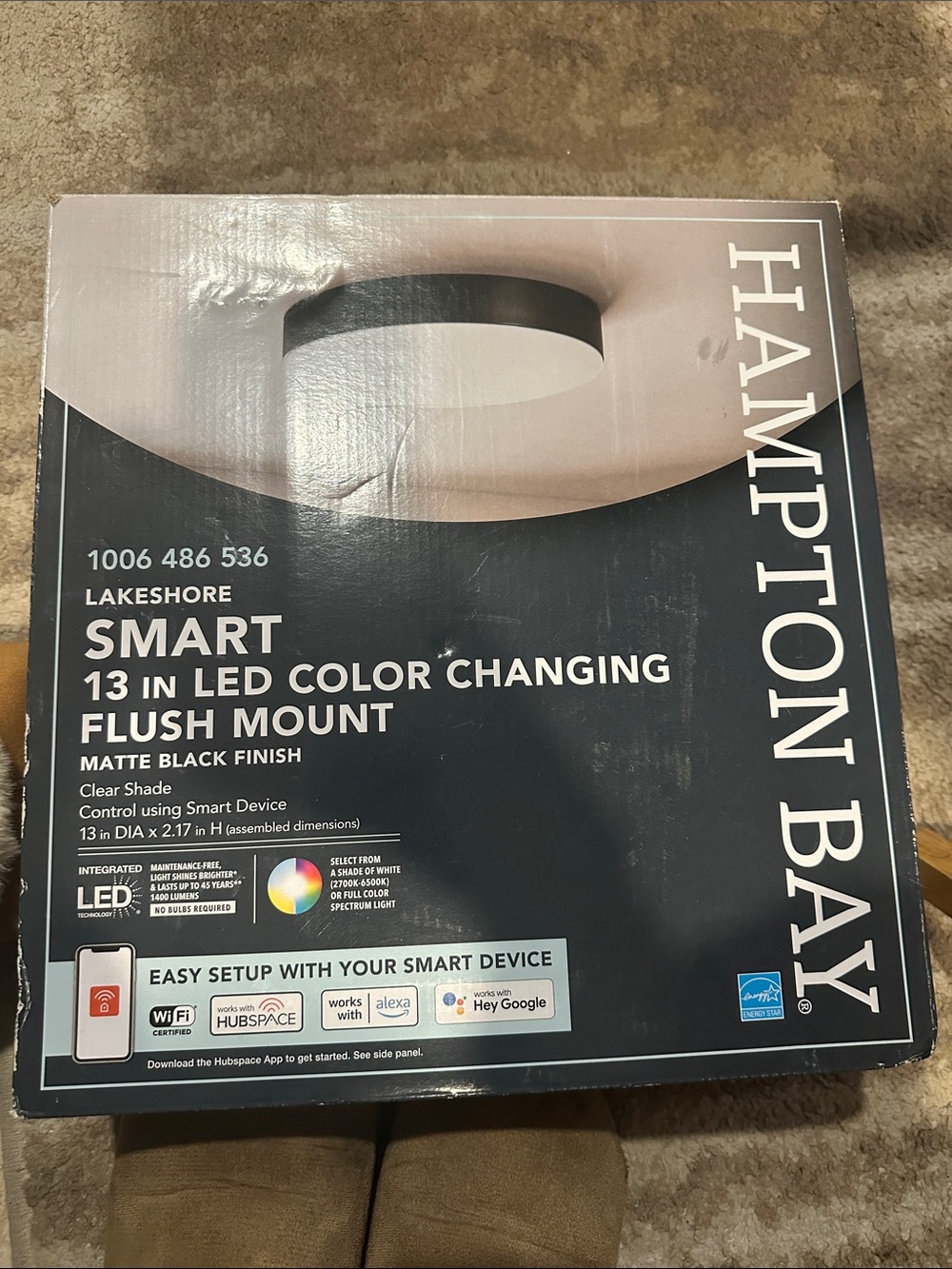 Hampton Bay Lakeshore 13" LED Color-Changing Flush Mount - Matte Black